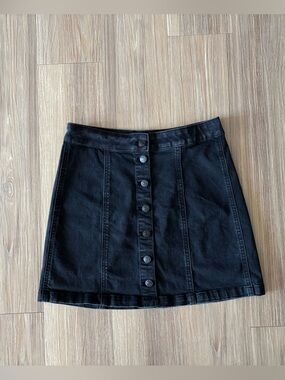 VTG MUDD Denim Mini Skirt Black Button High Waist Size 7 90s Grunge Preppy